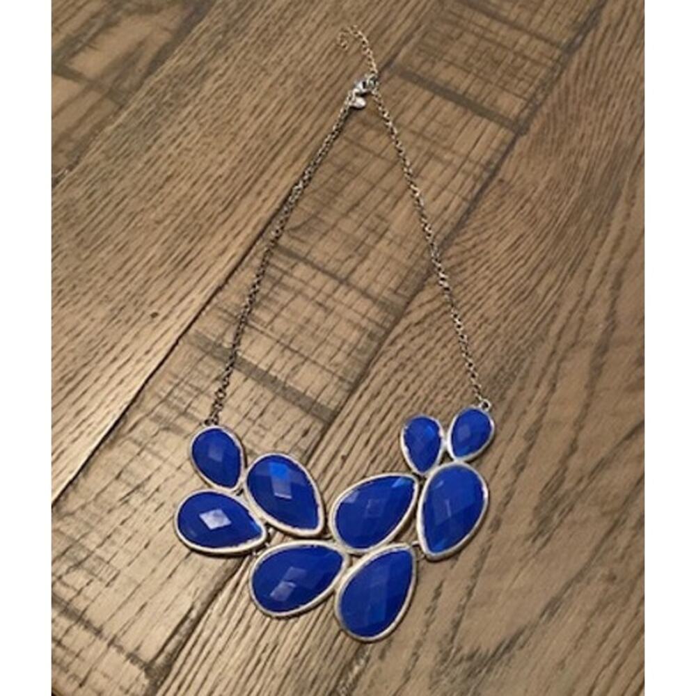 Jane Stone Blue Faceted Teardrop Bubble Bib Style Statement Necklace